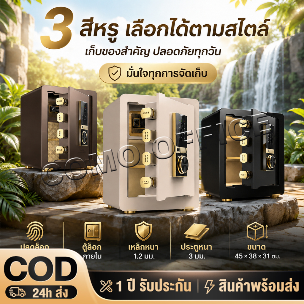 ตู้เซฟ ลายนิ้วมือ 45cm Safe Box ตู้เซฟ นิรภัย กัน ไฟไหม้  กันน้ำ 100กก ตู้เซฟนิรภัย ออกใบกำกับภาษีได้ รับประกัน10ปี