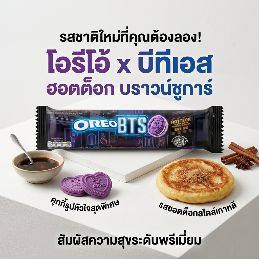 โอรีโอ แซนวิชคุกกี้สอดไส้ครีมรสฮอตต็อก คอลเลกชันพิเศษ BTS 105 กรัม (แพ็ก 3 ชิ้น)