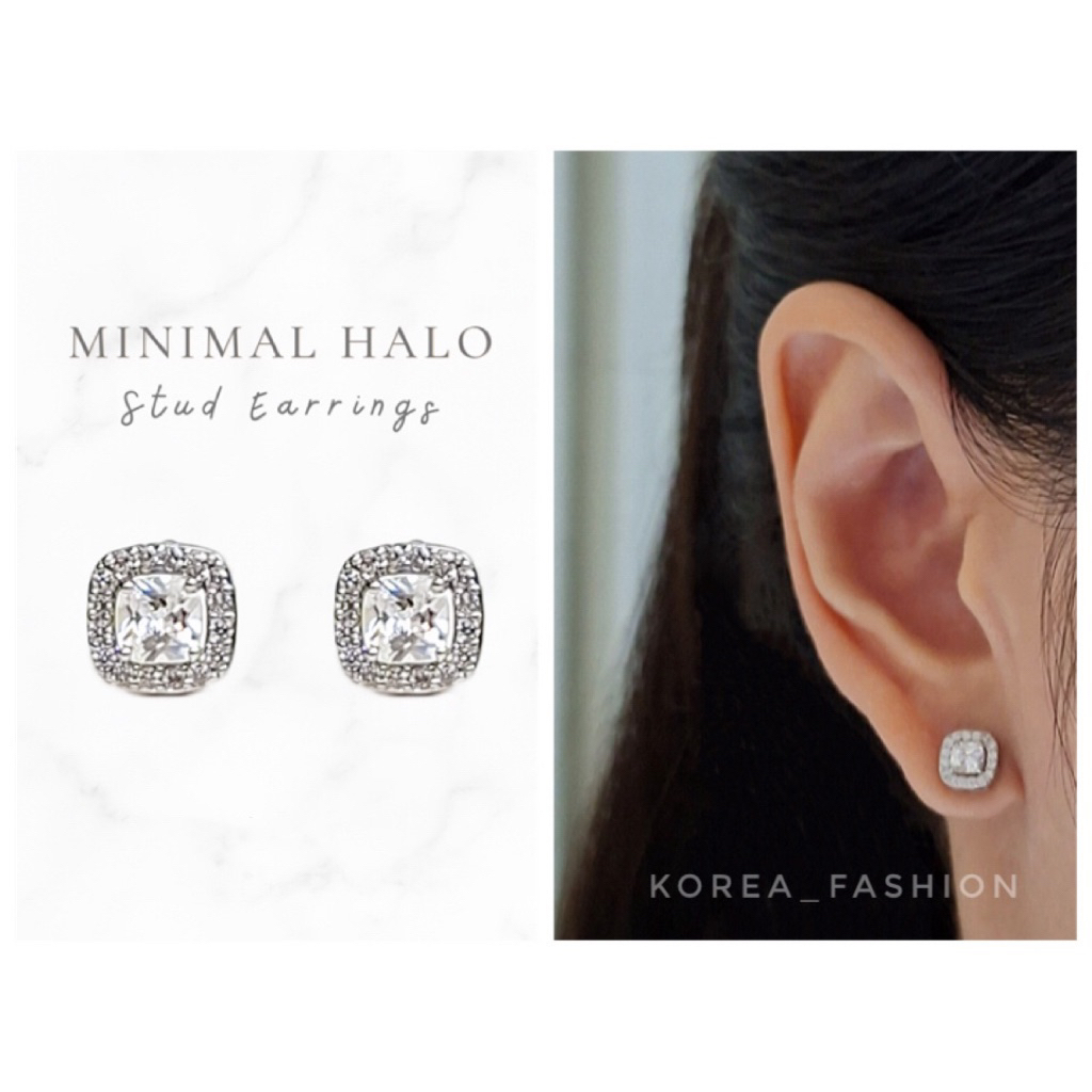 Minimal halo stud earrings ต่างหูล้อมเพชร