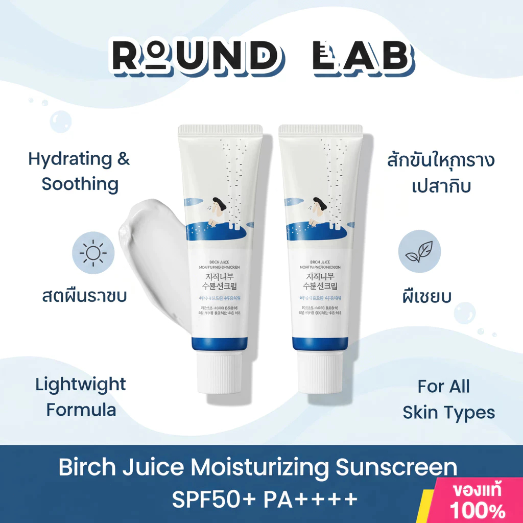 【แท้100%】Round Lab Birch Juice Moisturizing Sunscreen 50ml กันแดดตัวดัง การันตีรางวัลจากเกาหลี SPF50+ PA+++ ขนาด 50 มล.