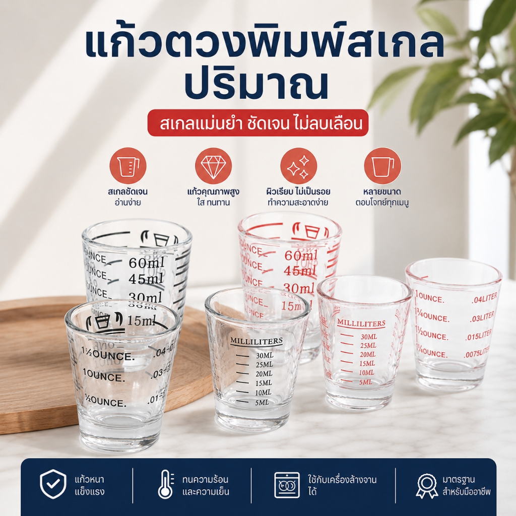 แก้วช็อต แก้วตวงมีสเกลบอกขนาด30ML/45ML/60ML