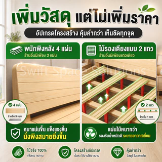 SWI เตียงไม้ เตียงนอน 3.5/4/5/6 ฟุต ไม้แท้ 100% แข็งแรงทนทาน มุมโค้งมน ลดการกระแทก เหมาะกับเด็กและผู้สูงอายุ