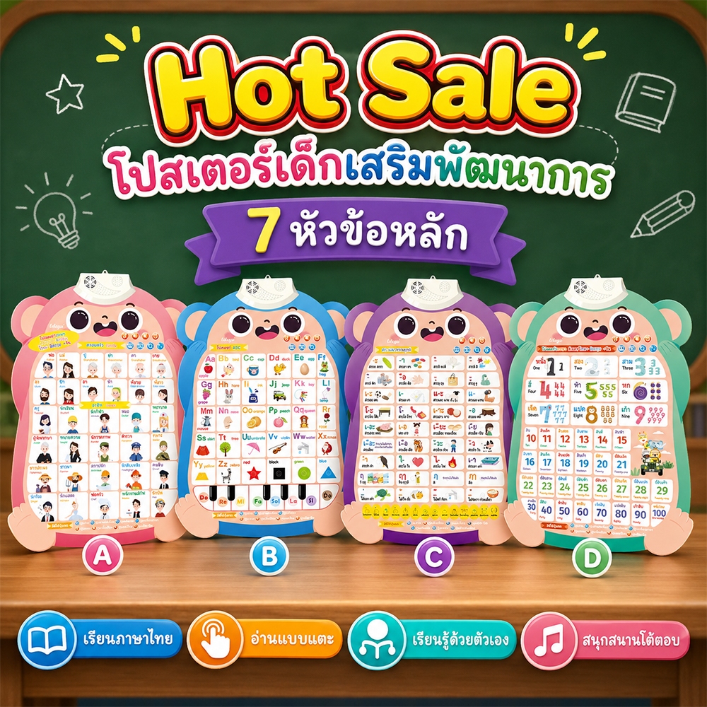 COD ของเล่นมีเสียง โปสเตอร์สอนคำศัพท์ โปสเตอร์เรียนภาษาสำหรับเด็ก ของเล่นเสริมพัฒนาการเด็ก