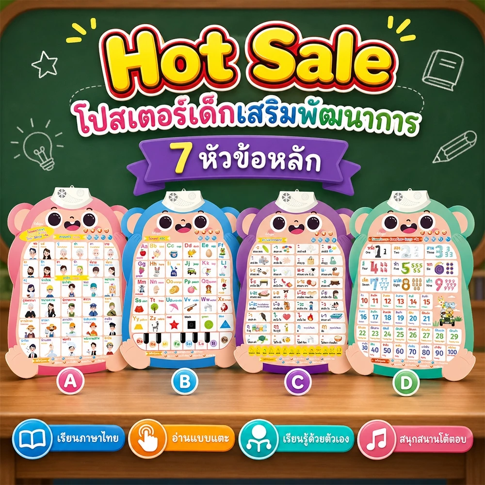 COD ของเล่นมีเสียง โปสเตอร์สอนคำศัพท์ โปสเตอร์เรียนภาษาสำหรับเด็ก ของเล่นเสริมพัฒนาการเด็ก