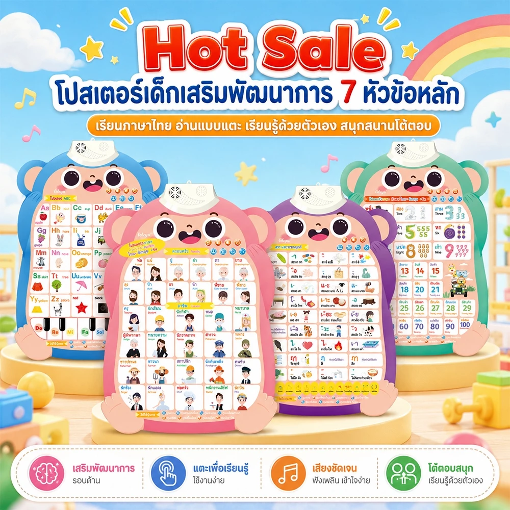 COD ของเล่นเด็ก โปสเตอร์เด็กเสริมพัฒนาการ โปสเตอร์พูดได้ มีเสียง กดเรียนรู้เอง เสริมพัฒนาการภาษา