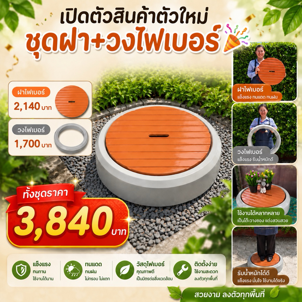 ฝาและวงไฟเบอร์กลาสปิดบ่อถังแซท