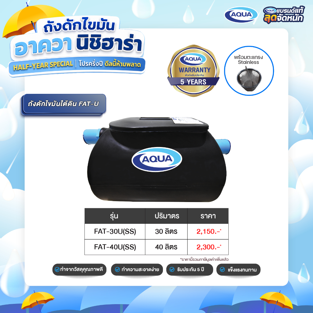 ถังดักไขมัน รุ่น FAT สำหรับติดตั้งใต้ดิน (Black) ของแท้จาก Aqua Nishihara