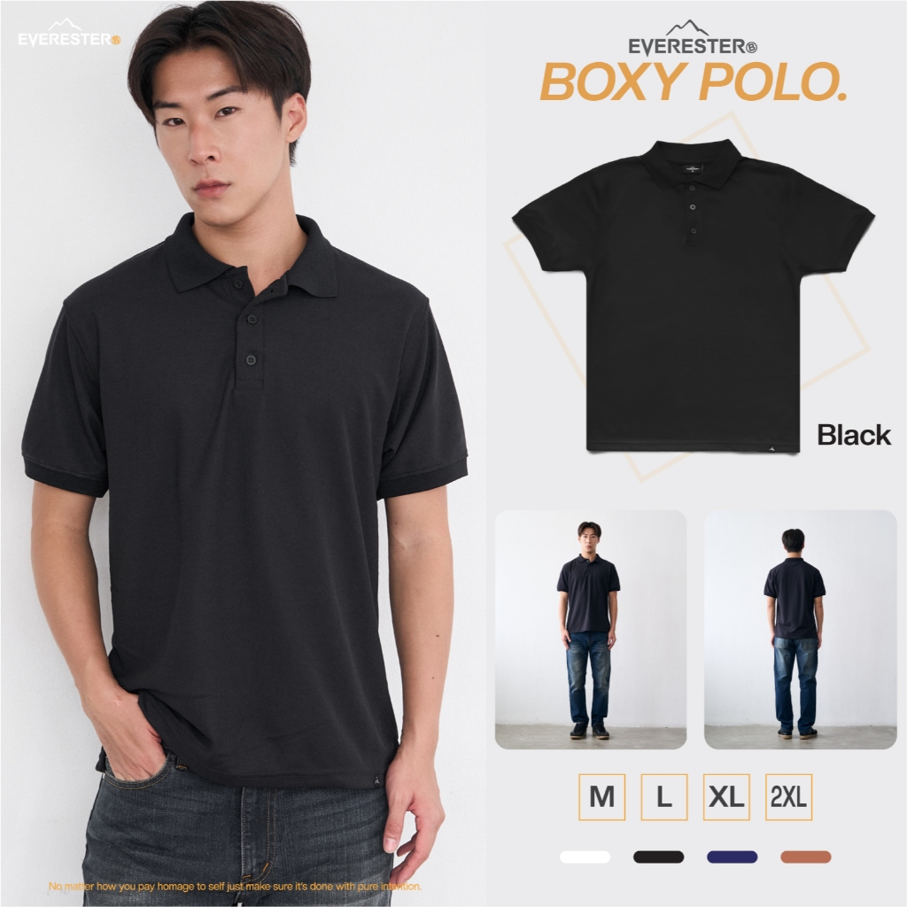 🔥9.9 SALE🔥Boxy Polo เสื้อโปโล ชายสั้น Essential สีดำ คอปก t shirts for men BPO