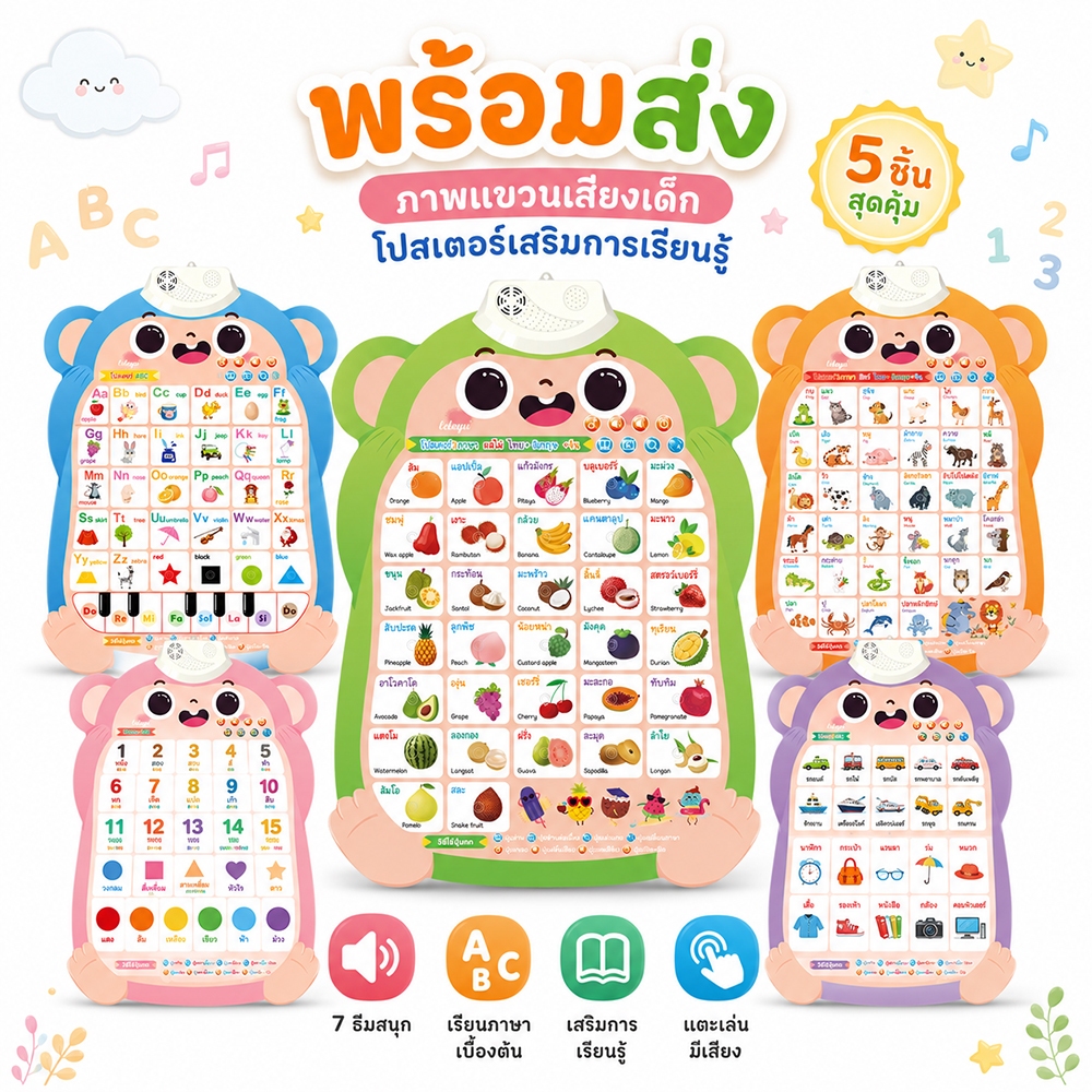 COD ของเล่นฝึกสมอง ของเล่นเด็ก โปสเตอร์พูดได้ เสียงมาตรฐาน เรียนรู้ตัวเลข ผลไม้ สัตว์ ของขวัญเด็ก