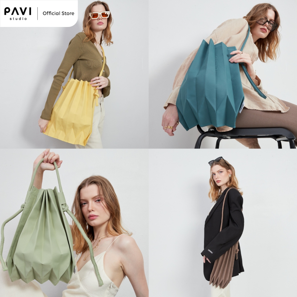 Pavi Studio - J Knot (POLY) กระเป๋าผ้าอัดพลีทลาย J สายผูก มี 7 สี