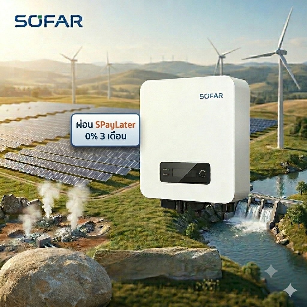 Sofar อินเวอร์เตอร์ 1.6K 3.3K 5K 6K  รับประกัน5ปี มีระบบกันย้อนและไวไฟเชื่อมได้ทั้ง LANและระบบไร้สาย ลดค่าไฟฟ้าได้มาก