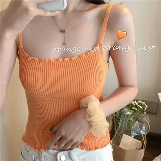พร้อมส่งในไทย** สายเดี่ยวแบบเรียบ ขอบเสื้อหยัก ผ้ายืดมีขนาดเดียว Y361