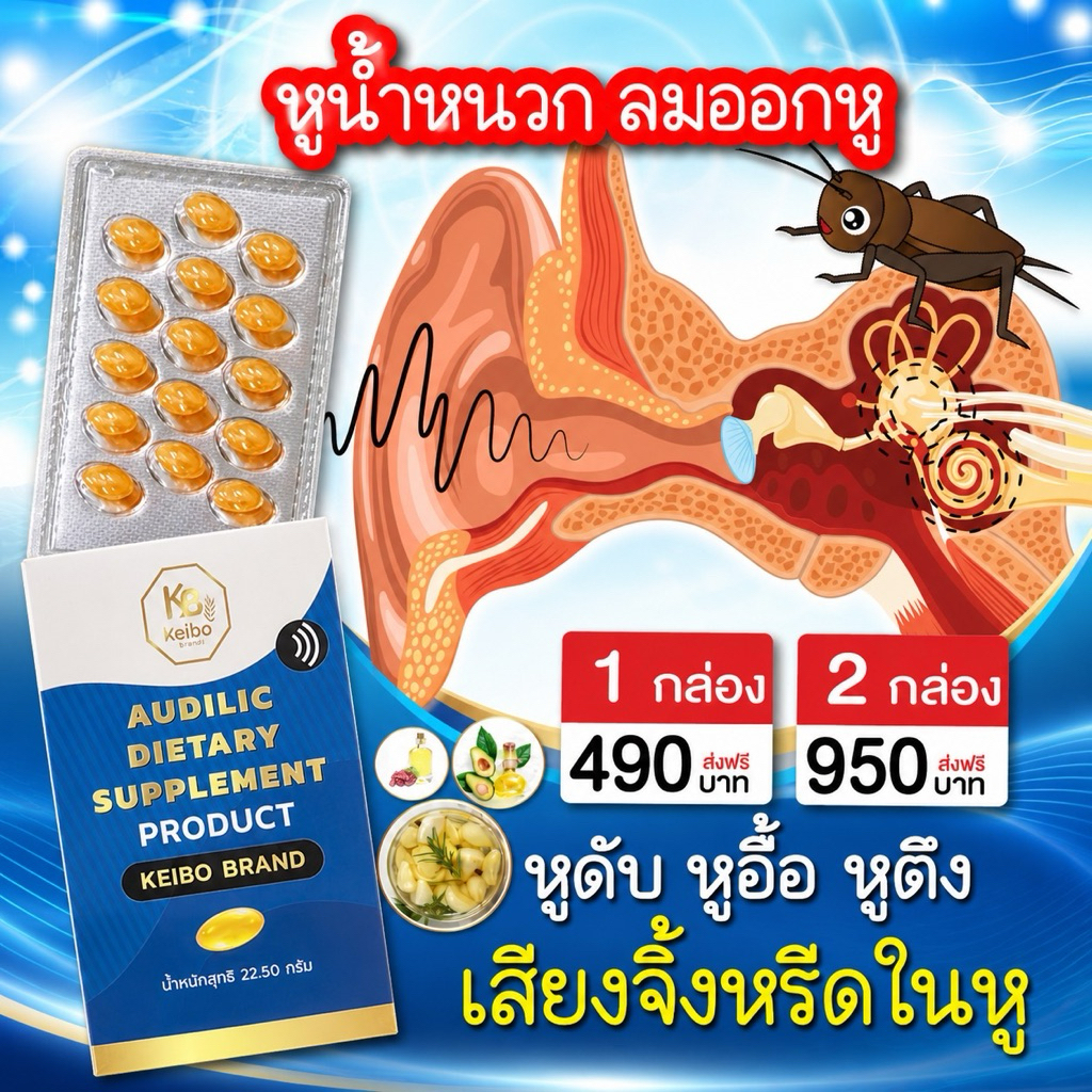 [พร้อมส่ง]อาหารเสริมบำรุงหู เคโบ๊ะ Keibo น้ำในหูไม่เท่ากัน เชื้ิอราในหู บ้านหมุน หูอื้อ หูตึง (1 กล่อง30 เม็ด)