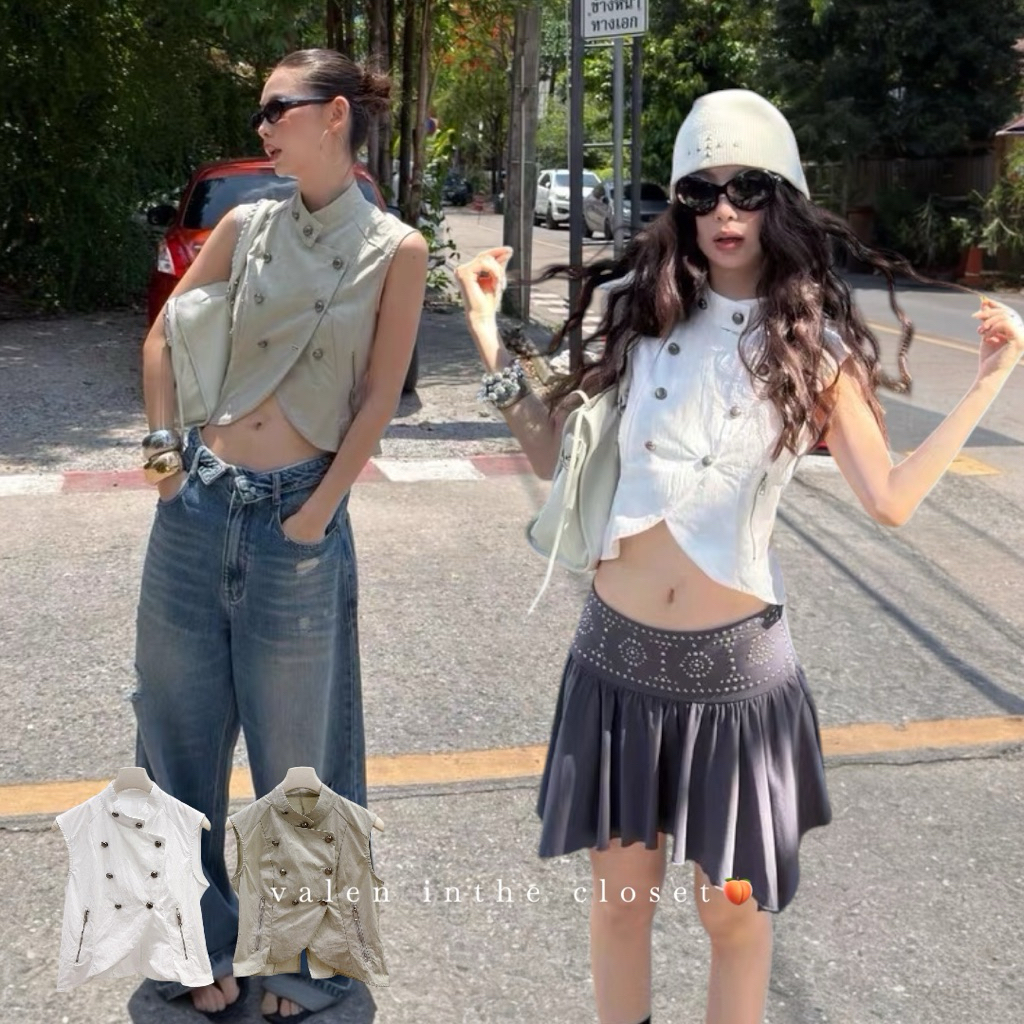ส่งด่วน 🛵 26C375 𝗔𝗠𝗕𝗘𝗥 𝗩𝗘𝗦𝗧 เสื้อกั๊กสุดเท่ ดีไซน์กระดุมคู่ที่หยิบมาใส่เมื่อไหร่ก็ดูมีเทส MMFISH