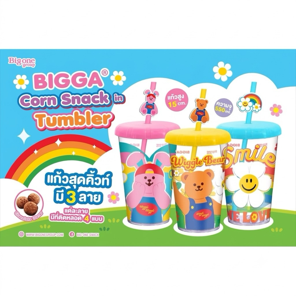 พร้อมส่ง!! แก้วน้ำวิกเกิ้ลวิกเกิ้ล Wiggle Wiggle Tumbler พร้อมขนมข้าวโพดอบกรอบรสช็อกโกแลต