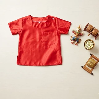 เสื้อไทยเด็กชาย,เสื้อไทยคอกลมผ่าไหล่ ราคาถูกพร้อมส่ง(เสื้ออย่างเดียว)