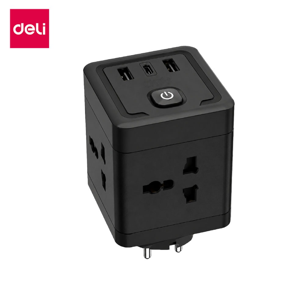 Deli อแดปเตอร์ อแดปเตอร์ชาร์จเร็ว USB Type-C 3in1 มี4ช่อง ทนอุณหภูมิได้สูง ปลั๊กแปลง Adapter
