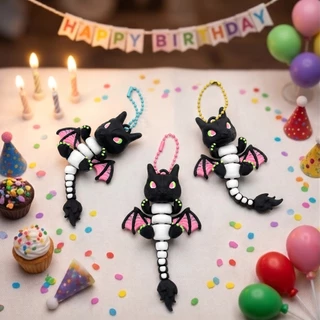 Dragon Keychain พวงกุญแจมังกร 3D พิมพ์สามมิติ มังกรดำ มังกรการ์ตูน โมเดลมังกร คีย์เชนห้อยกระเป๋า