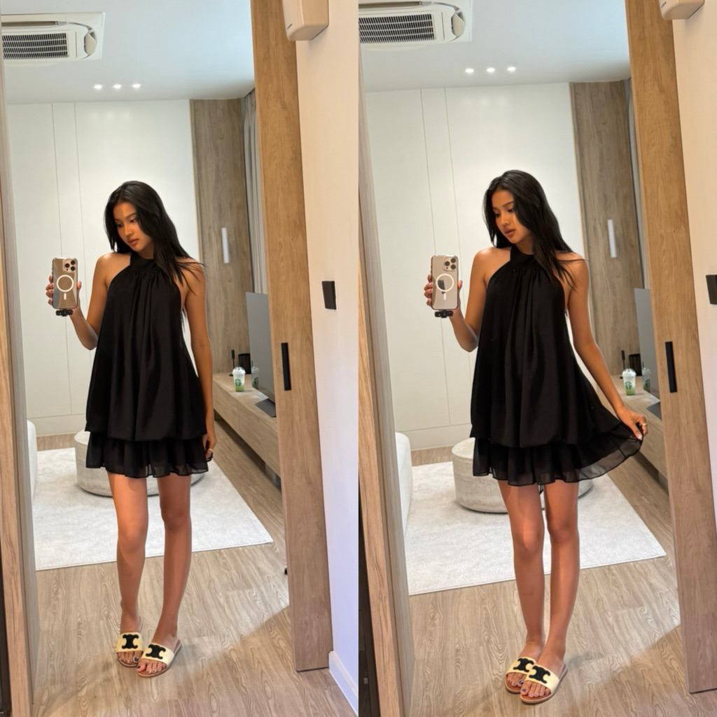 Atipashop - Glod Halter Dress | เดรสคล้องคอ ชีฟอง หลังเว้า ทรงสวย ใส่สบาย