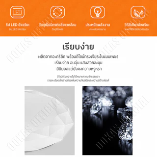 OOKAS โคมไฟเพดาน ไฟเพดาน LED 36W48W72W ไฟ LED ปรับแสงได้ 3 สี สว่างแรง ให้แสงสว่างทั่วทั้งห้อง