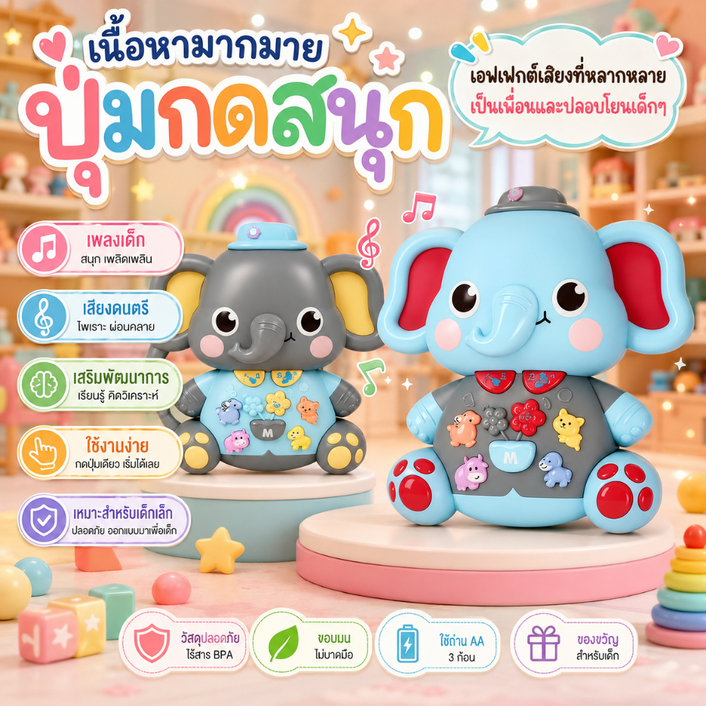 เครื่องเล่านิทาน ช้างน้อย นิทานไทย เพลงเด็ก เสียงสัตว์ 3โหมด วัสดุ ABS ป้องกันการตกหล่น เสริมพัฒนาการเด็ก