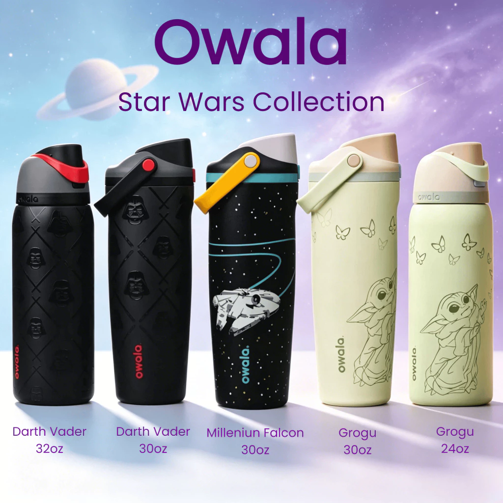 Owala Star Wars FreeSip 30oz/32oz ขวดน้ำสแตนเลสหุ้มฉนวนแบบมีหลอดดูด ขนาด ใช้ได้ทั้งเล่นกีฬา ท่องเที่ยว และไปโรงเรียน ปลอ