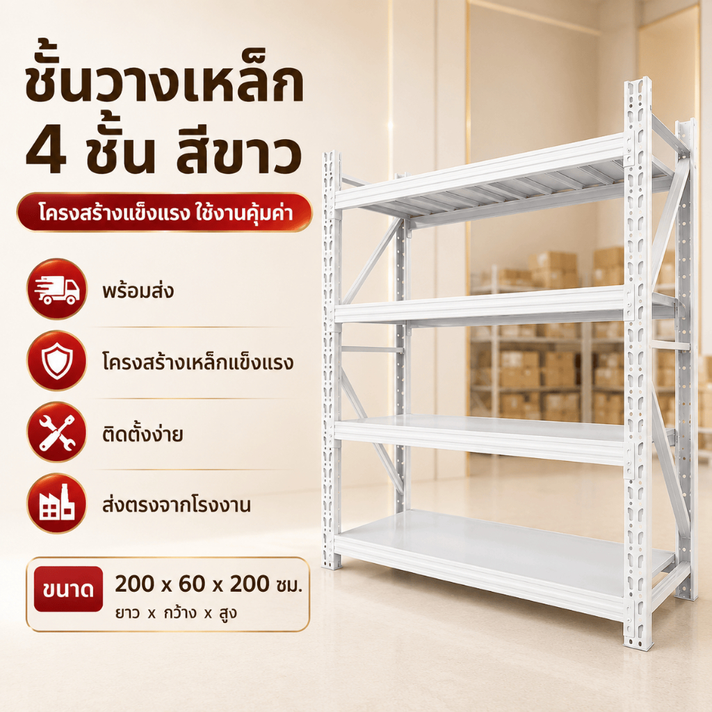 ชั้นวางของ เหล็กหนา ชั้นวางของหนัก 200*60*200 ปรับแต่ละชั้นได้ รับน้ำหนัก 500KG ต่อชั้น