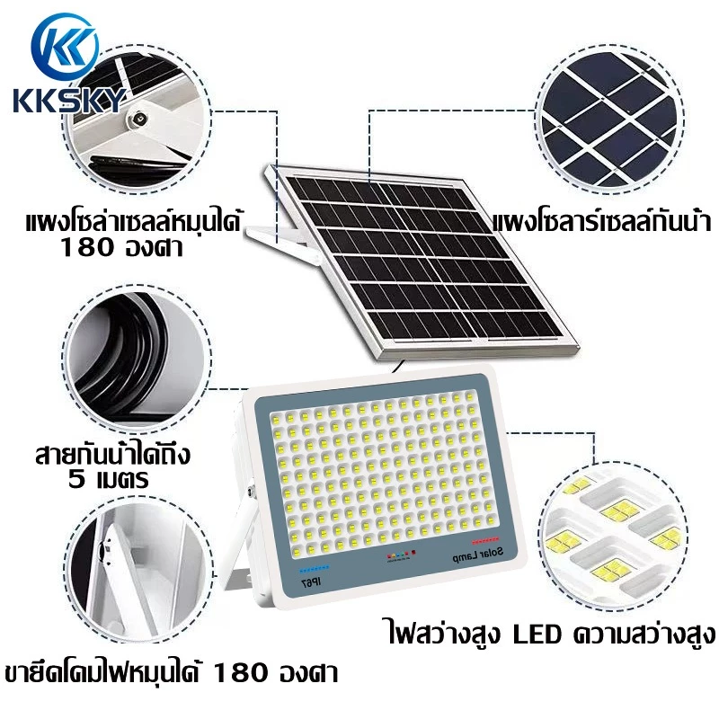 KKSKY ไฟโซล่าเซลล์ IP67 กันน้ำ Solar Light 200000W ไฟโซลาเซลล์ เซ็นเซอร์ พร้อมรีโ โซลาร์เซลล์ 100000W สปอร์ตไลท์ LED thumbnail 3
