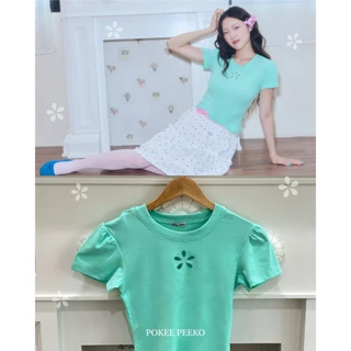 POKEE | FLEUR TEE เสื้อเบบี้ที หัวแขนตุ๊กตา ฉลุลายดอกไม้ ꕤ