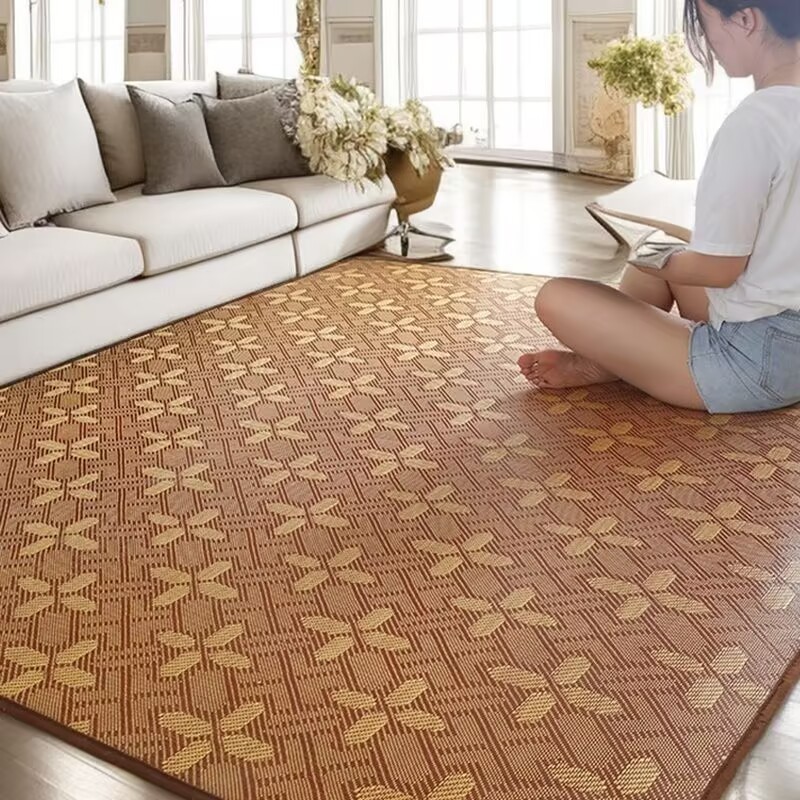 COD เสื่อหวาย เสื่อเย็น พรมเย็น พรมปูพื้น 180X200CM เสื่อทาทามิ ห้องนอน ห้องนั่งเล่น กันลื่น ดูดซับเหงื่อ ม้วนเก็บได้