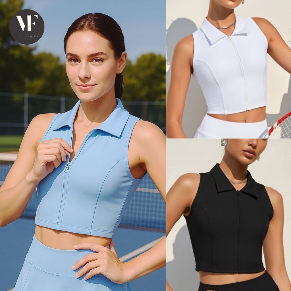 VF-ClassyTop: SportBra *เฉพาะเสื้อ* เสื้อออกกำลังกาย ฟิตเนส เทนนิส โยคะ คาร์ดิโอ เสื้อแขนกุดคอปก ใส่สบาย ระบายความร้อนดี