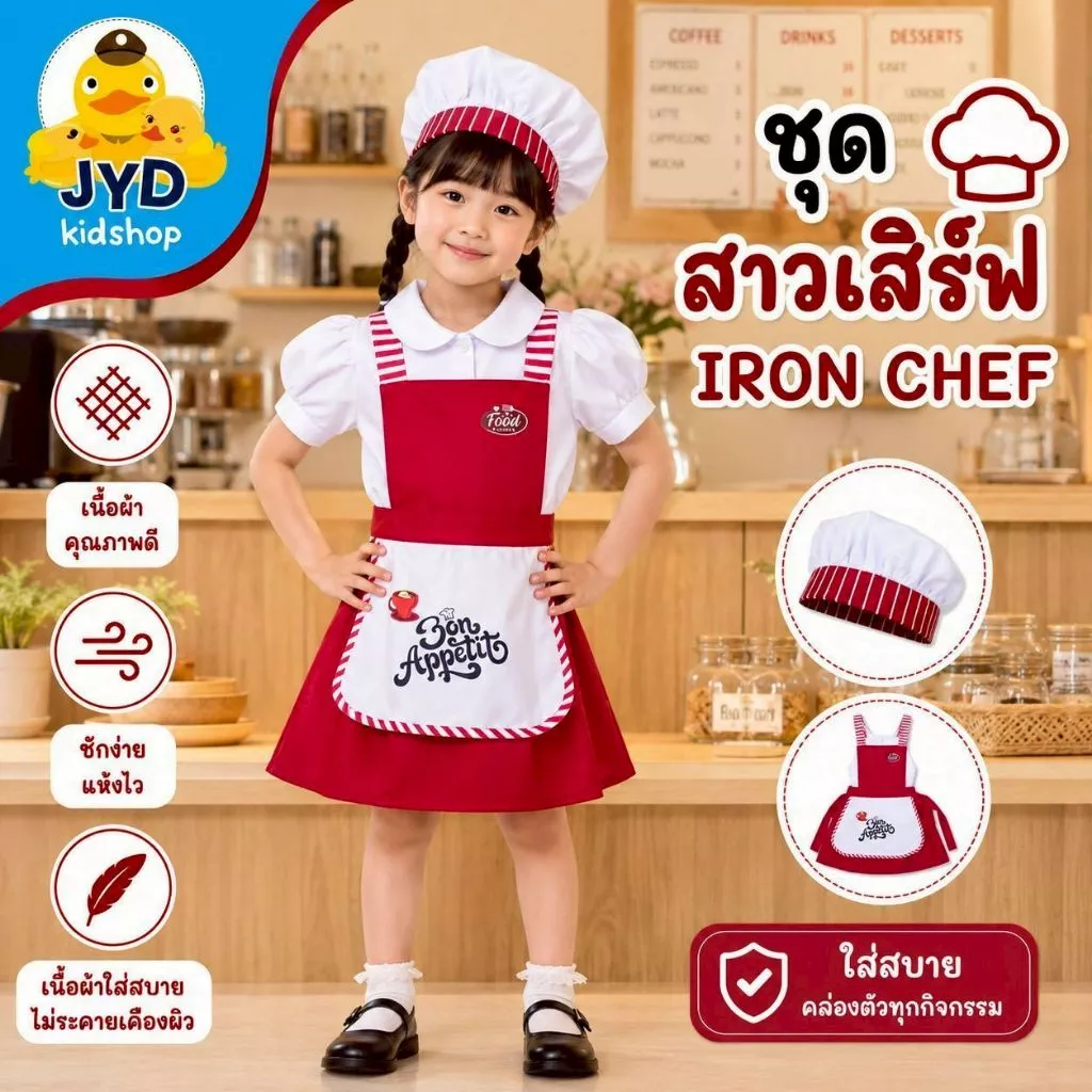 (jyd) ชุดอาชีพเด็ก ชุดสาวเสริฟตัวน้อย ชุดเชฟกระโปรง ชุดเชฟเด็กหญิง