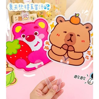 S0286 พัดพลาสติก ลายการ์ตูน (รุ่น2) พัดมือถือ พกพาง่าย ขนาด 15.4 ซม. พัดด้ามจับ ของแจก ปัจฉิม