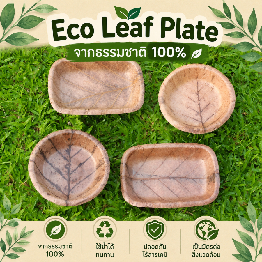 จานใบตองตึงธรรมชาติ Eco Leaf Plate ใช้ซ้ำได้ เป็นมิตรต่อสิ่งแวดล้อม