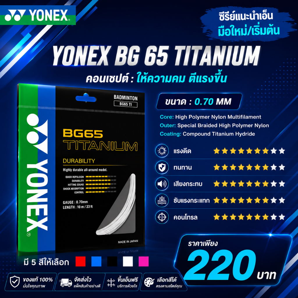 🔥(ทนทานขั้นเทพ!)🔥🏸YONEX BG65 Titanium – เอ็นแบดมินตันสายพลัง 🎯ตีมันส์ เสียงแน่น ทนโหด ใช้ได้นาน! 💥💪