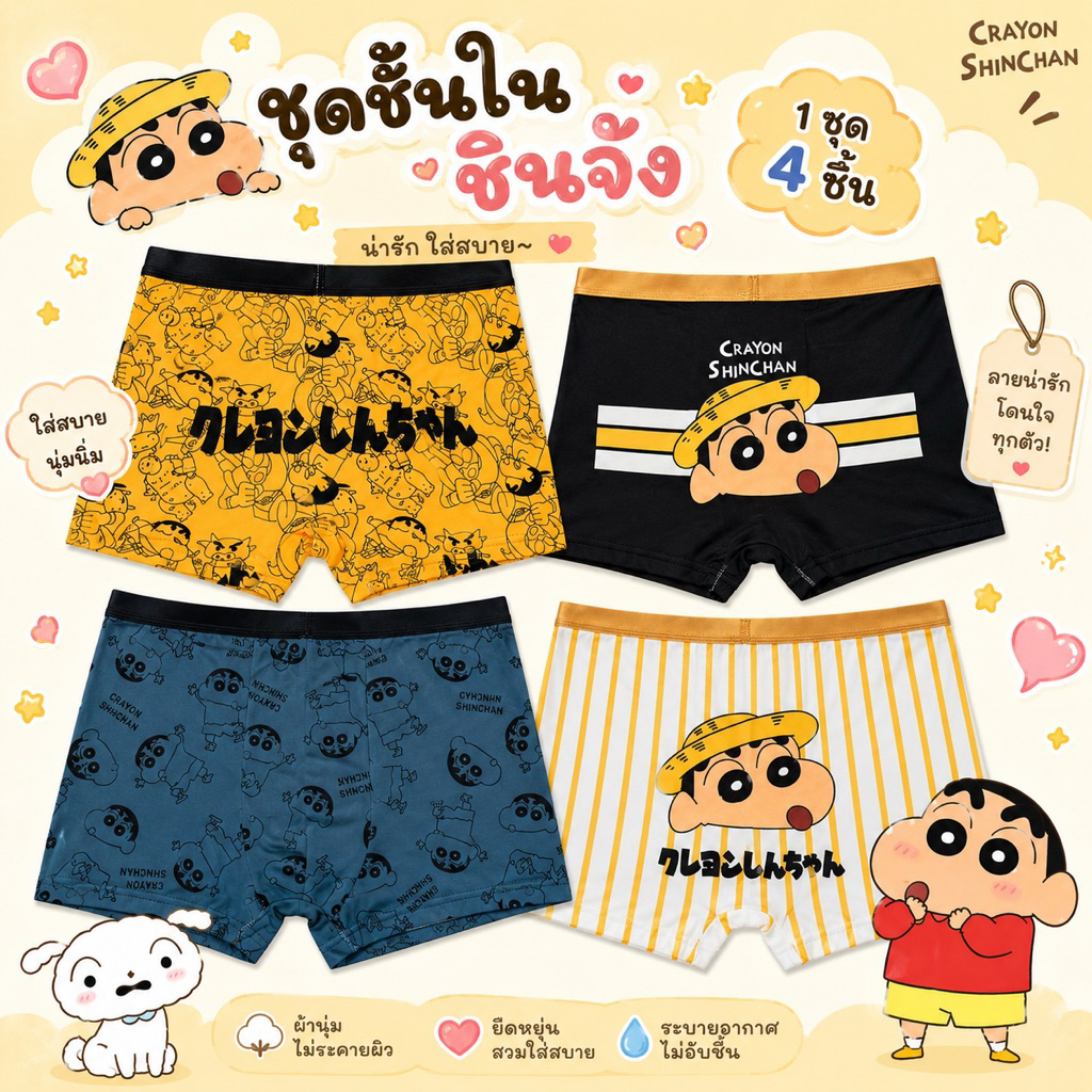 【ส่งสินค้าพร้อมส่ง】กางเกงในแฟชั่นเด็ก 4 ชิัน เนื้อผ้านิ่ม ลื่น เบาสบาย ระบายอากาศได้ดี