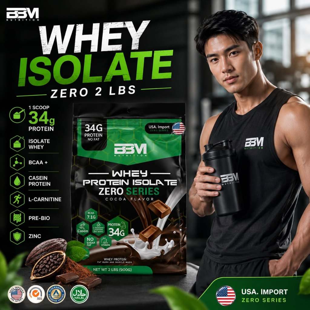 BBM Isolate Zero เวย์โปรตีน 34g. สูตรลีนไอโซเลท กล้ามเนื้อ L-Carnitine400mg รสช็อกโกแลต  Multi-Vit, Wpi-Casein Protein