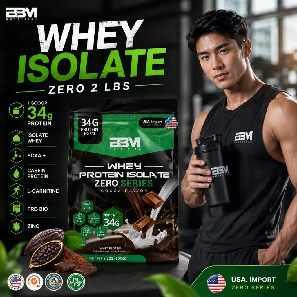 BBM Isolate Zero เวย์โปรตีน 34g. ลีนไอโซเลท กล้ามเนื้อ L-Carnitine ช็อกโกแลต Multi-Vit, Wpi-Casein