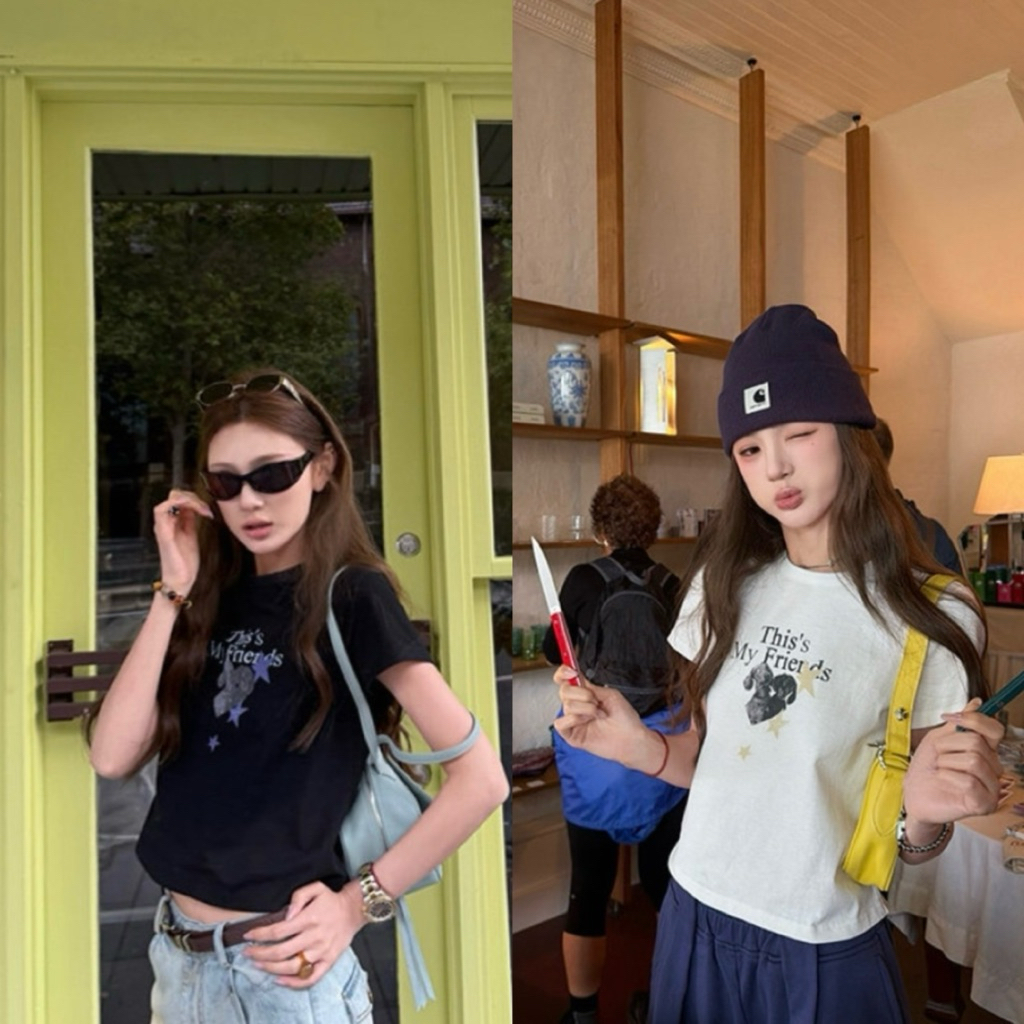 9956# เสื้อแขนสั้นคอกลม สกรีนลายช่วงอก เนื้อผ้าดี งานสวย TAG:WG.WE 🇰🇷