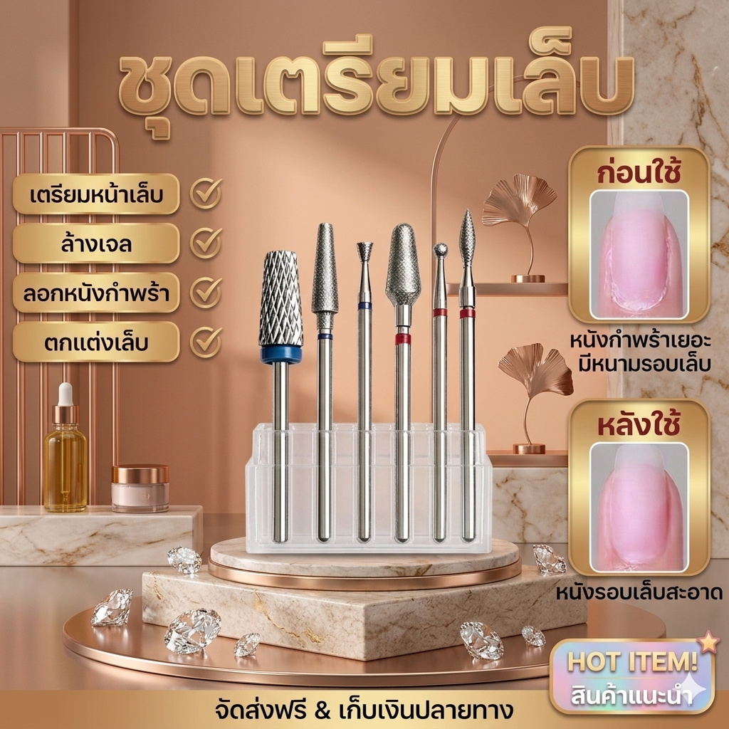 🔥【จัดส่งเร็ว】หัวเจียรทดแทน หัวเจียรทดแทนทำเล็บ ทนทาน ชุดเตรียมเล็บครบ จบในชุดเดียว ร้านทำเล็บ ที่บ้าน ใช้ได้ทั้ง
