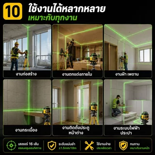 DEWAILT เลเซอร์วัดระดับ16เส้น สีเขียว360องศา ปรับอัตโนมัติ แม่นยำ±3mm แถมขาตั้ง+รีโมท แบต2ก้อน ใช้งานช่างก่อสร้าง