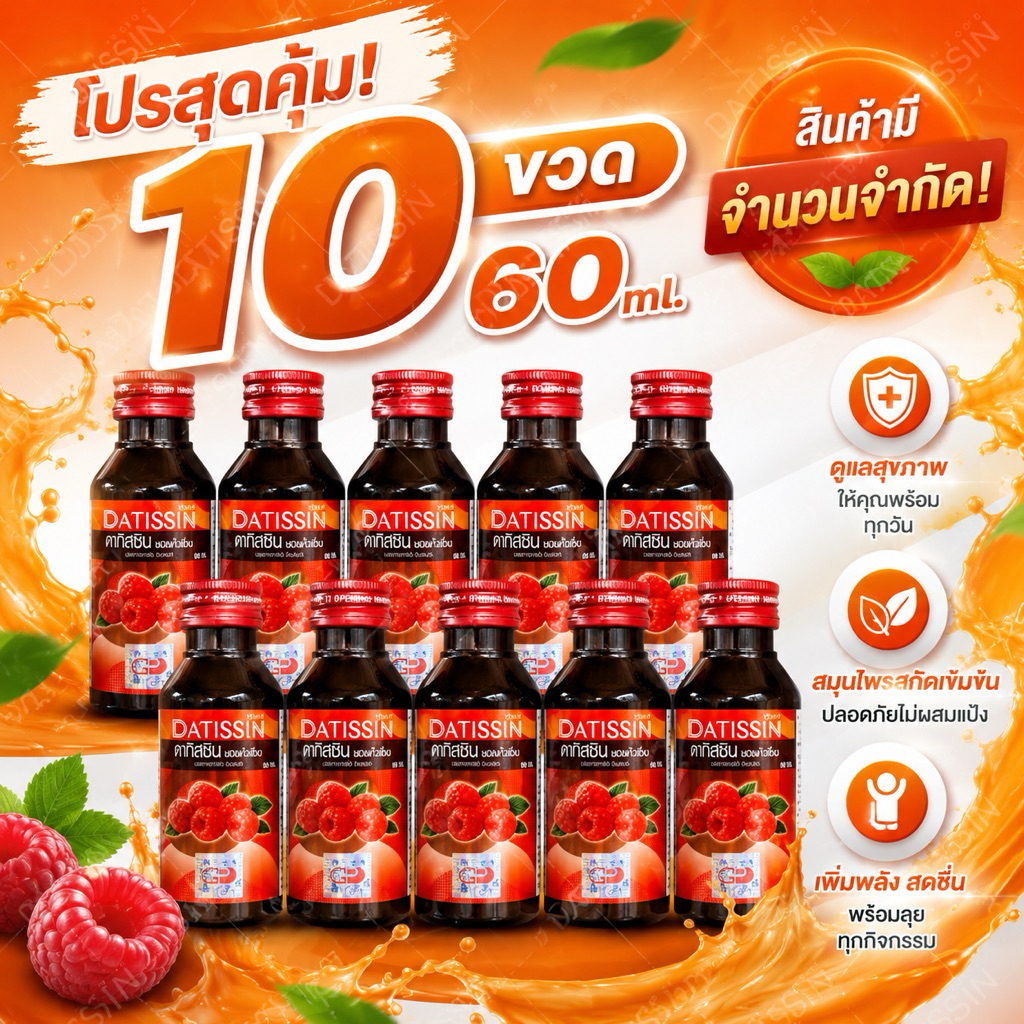 【ฝาแดงแท้10 ขวด】พร้อมส่ง DATASIN ไซรัปน้ำหวานเข้มข้น ราสเบอร์รี่ 60มล. พร้อมส่ง