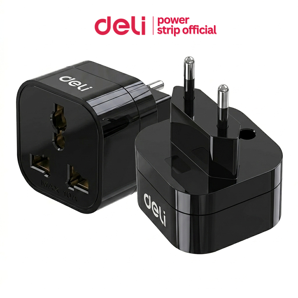 Deli ปลั๊กแปลง ปลั๊กแปลงสากล อแดปเตอร์แปลง ปลั๊กขากลม EU กำลังไฟ 10A 2500W Universal Adapter