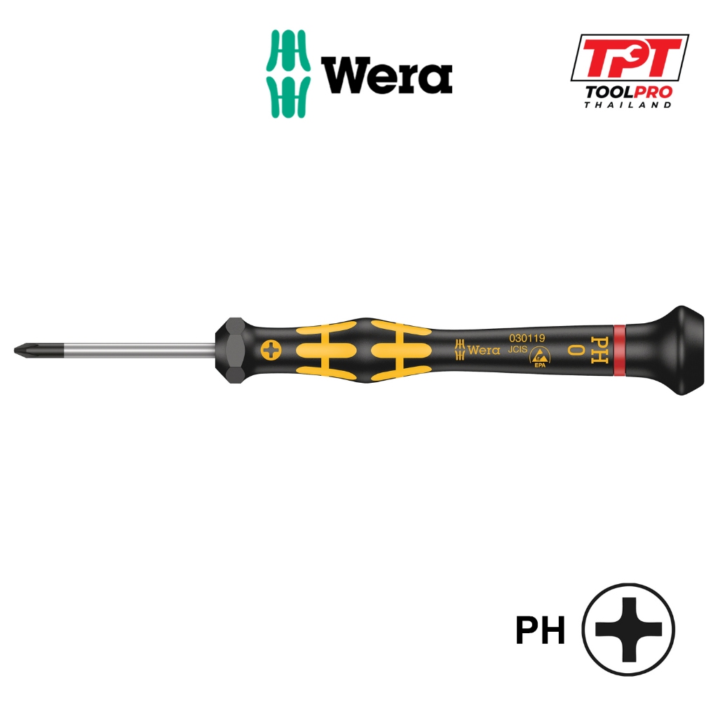 Wera ไขควง ไมโคร ปากแฉก 1550 PH ESD Micro Screwdriver for Phillips Screws, PH000 - PH1