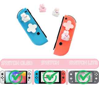 (1 ชิ้น)ปุ่มยาง / จุกยาง / ซิลิโคน🎮 ลายกระต่าย+ดาว🐰⭐️ สำหรับ Joy Con Switch Oled/V1/V2/Lite