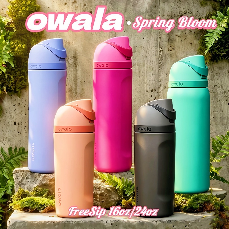 【ของแท้ 100%】 Owala Spring Bloom รุ่นใหม่ FreeSip ขวดน้ำสแตนเลส ขนาด 16oz/24oz กันรั่ว กันความร้อน ปลอดสาร BPA