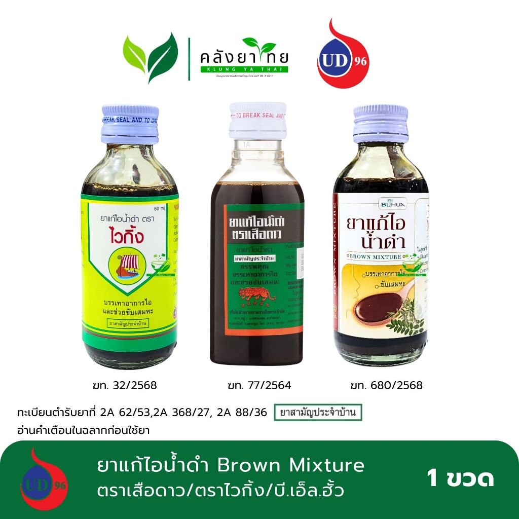 ยาแก้ไอน้ำดำ Brown Mixture ตราเสือดาว /BLHUA   บี.เอ็ล.ฮั้ว/GPO/ตราไวกิ้ง  ขนาด 60 มล.