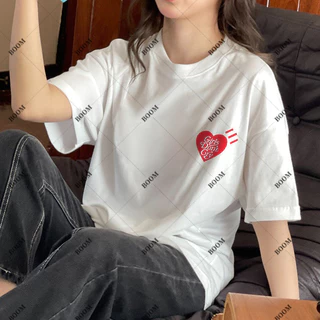 COD เสื้อยืด oversize - ตัวอักษรแฟชั่นที่เรียบง่ายพิมพ์เสื้อยืดแขนสั้นหลวม ผู้หญิง เสื้อสีขาว