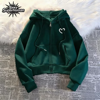 พร้อมส่ง! เสื้อแขนยาวมีฮู้ด ปักลายหัวใจน่ารักๆ เสื้อคลุมกันหนาวแฟชั่น เนื้อผ้านุ่ม ใส่สบาย