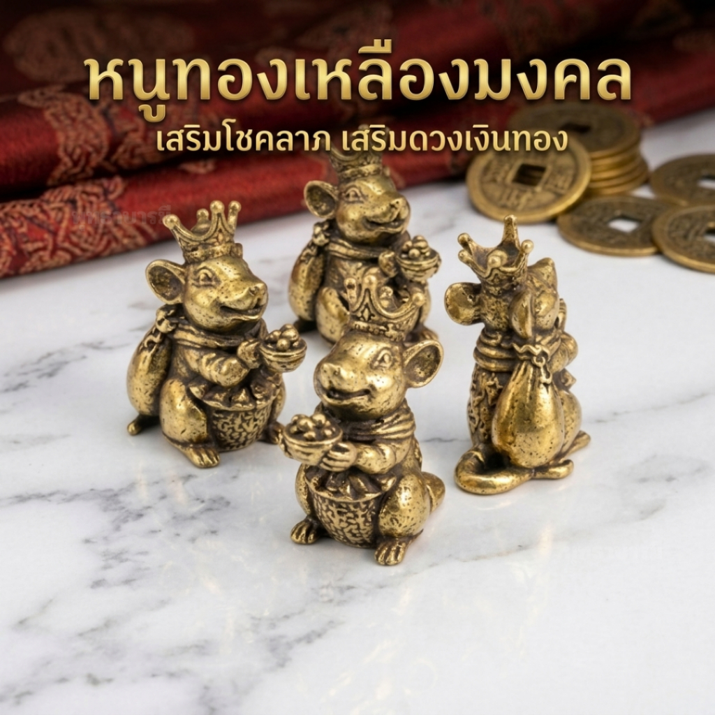 หนูทองเหลืองมงคล เสริมโชคลาภ เรียกทรัพย์ เสริมดวงเงินทอง ขนาดเล็ก พกพาสะดวก-พุทธาบารมี